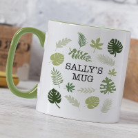 personalised Botanical Leaves Two Tone Mug Green