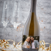 Initial Script Name Photo Upload Boutique Gifts Prosecco Double Glass With Bottle Gift Set 