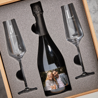 Initial Script Name Photo Upload Boutique Gifts Prosecco Double Glass With Bottle Gift Set 