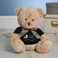 Personalised Blue Pram Christening Beige Fluffy Teddy Bear