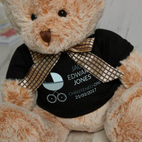Personalised Blue Pram Christening Beige Fluffy Teddy Bear