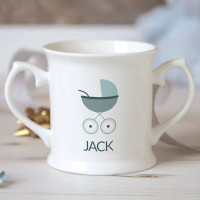 Personalised Baby Boy Pram Christening Mug