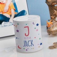 Personalised Moon & Stars Boy's Personalised Money Box