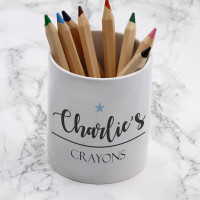 personalised blue star crayon pot