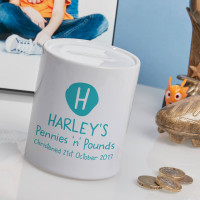 personalised Boys Pennies & Pounds Personalised Money Box