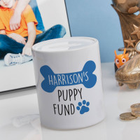 personalised blue puppy fund money box