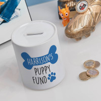 personalised blue puppy fund money box