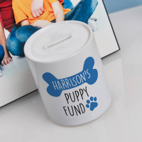 personalised blue puppy fund money box