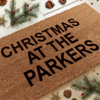 personalised Christmas At The Family Name Coir Doormat