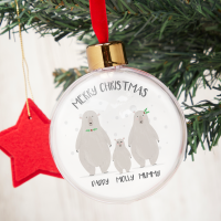 Christmas Bear Family New White Back Photo Bauble