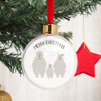 Christmas Bear Family New White Back Photo Bauble