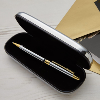 Chrome with Gold Trim Ballpoint Pen & Case