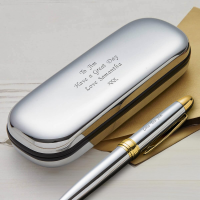 Chrome with Gold Trim Ballpoint Pen & Case