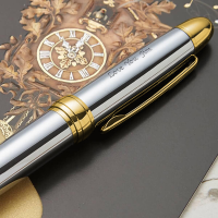 Chrome with Gold Trim Ballpoint Pen & Case