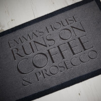 personalised coffee and prosecco doormat