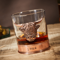 English Pewter Copper Highland Cow Glass Whisky Tumbler