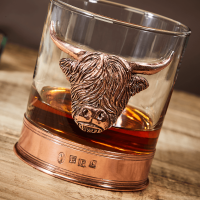 English Pewter Copper Highland Cow Glass Whisky Tumbler