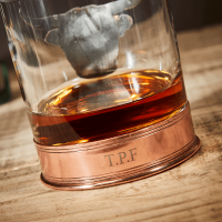 English Pewter Copper Highland Cow Glass Whisky Tumbler