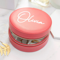 personalised Round Jewellery Case - Coral