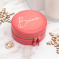 personalised Round Jewellery Case - Coral