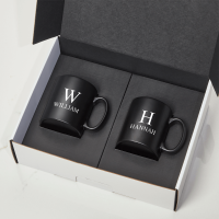 Matching Initial & Name Black Mugs Gift Set