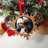 Dark Wooden Snowflake Ornament with Classic Insert 