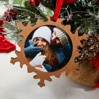Dark Wooden Snowflake Ornament with Classic Insert 