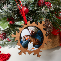 Dark Wooden Snowflake Ornament with Classic Insert 