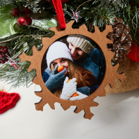 Dark Wooden Snowflake Ornament with Classic Insert 