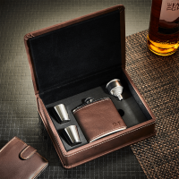 Deluxe Hip Flask Gift Set Brown
