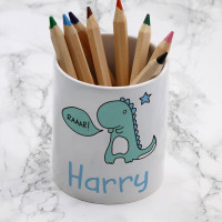 personalised Blue Dinosaur Pen Pot