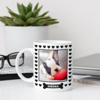 personalised Dog Bone Heart Border Photo Mug