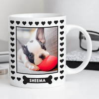 personalised Dog Bone Heart Border Photo Mug