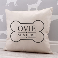 personalised Dog Sits Here Cotton Cushion