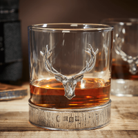 English Pewter Double Majestic Stag Head Whisky Glasses Gift Set