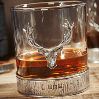 English Pewter Double Majestic Stag Head Whisky Glasses Gift Set