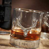 English Pewter Double Majestic Stag Head Whisky Glasses Gift Set