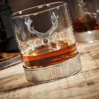 English Pewter Double Majestic Stag Head Whisky Glasses Gift Set