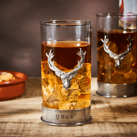 English Pewter Double Stag Head Highball Glasses Gift Set
