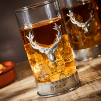 English Pewter Double Stag Head Highball Glasses Gift Set
