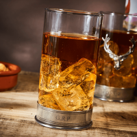 English Pewter Double Stag Head Highball Glasses Gift Set