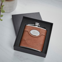 personalised 6oz Spanish Leather Flask 