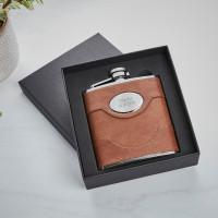 personalised 6oz Spanish Leather Flask 