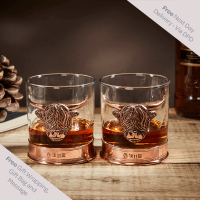English Pewter Double Copper Highland Cow Whisky Glasses Gift Set