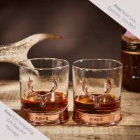 English Pewter Double Copper Stag Head Whisky Glasses Gift Set