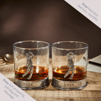 English Pewter Double Golf Whisky Glasses Gift Set