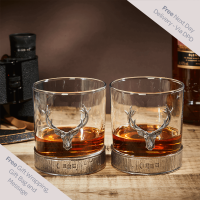 English Pewter Double Majestic Stag Head Whisky Glasses Gift Set
