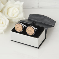 personalised Father of the Bride Round Wooden Cufflinks