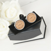 personalised Father of the Bride Round Wooden Cufflinks
