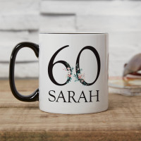 personalised Flowers 60th Birthday Two Tone Mug Black